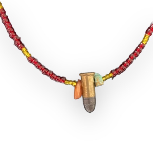 Native made beaded turquoise & bullet necklace - Picture 5 of 5